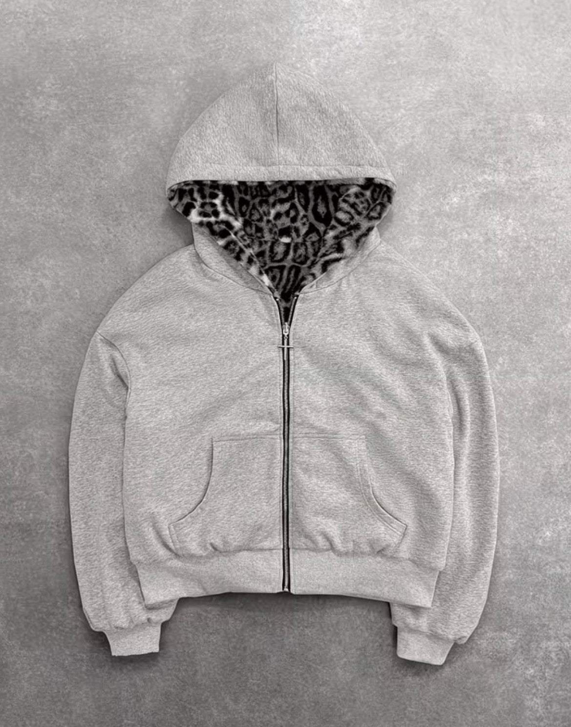 Gray Reversible Cheetah Fur Zipup Hoodie