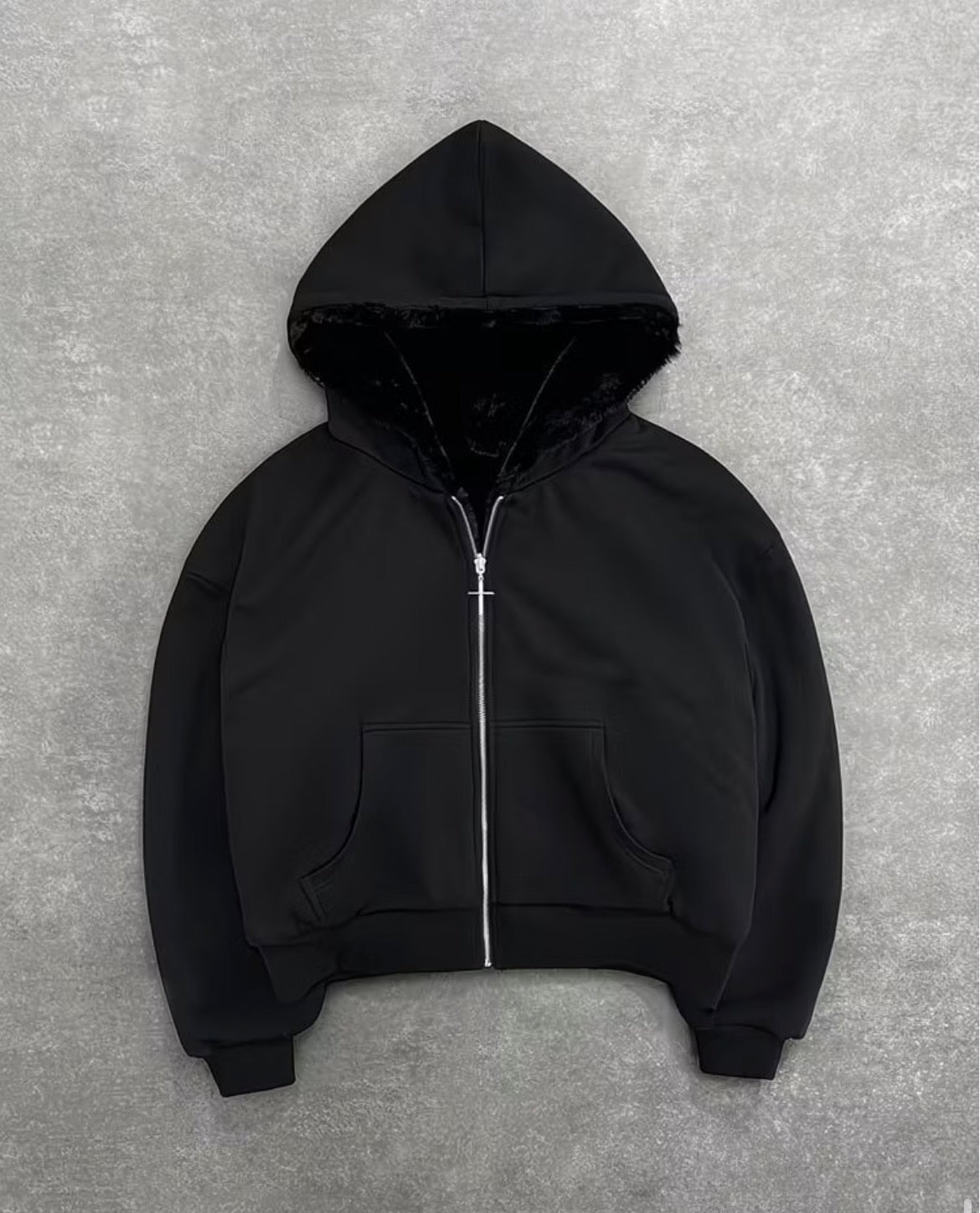 Black Reversible Fur Zipup Hoodie