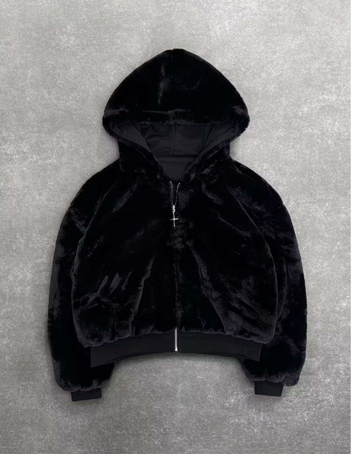 Black Reversible Fur Zipup Hoodie