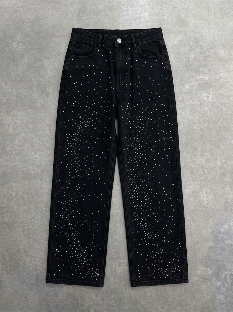 Black Starry Sky Rhinestone Jeans
