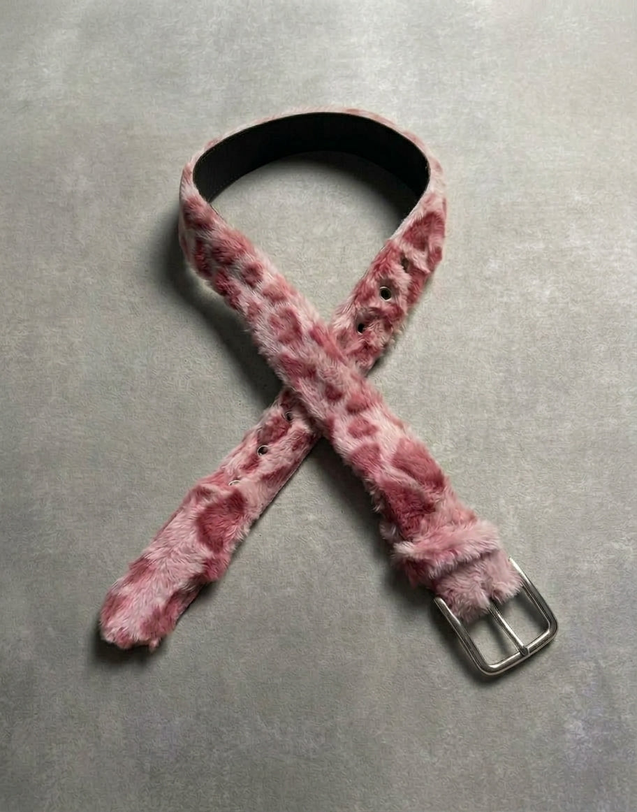 Pink Cheetah Print Fur Belt