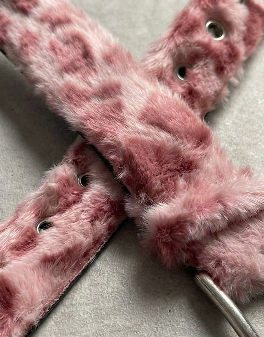Pink Cheetah Print Fur Belt